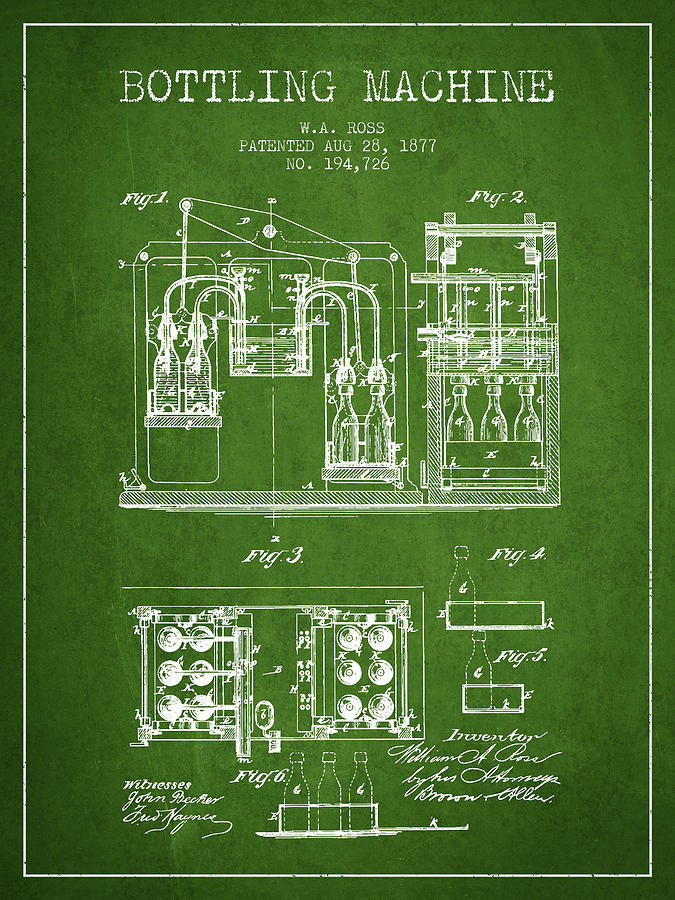 1877 Bottling Machine Patent - Green Digital Art