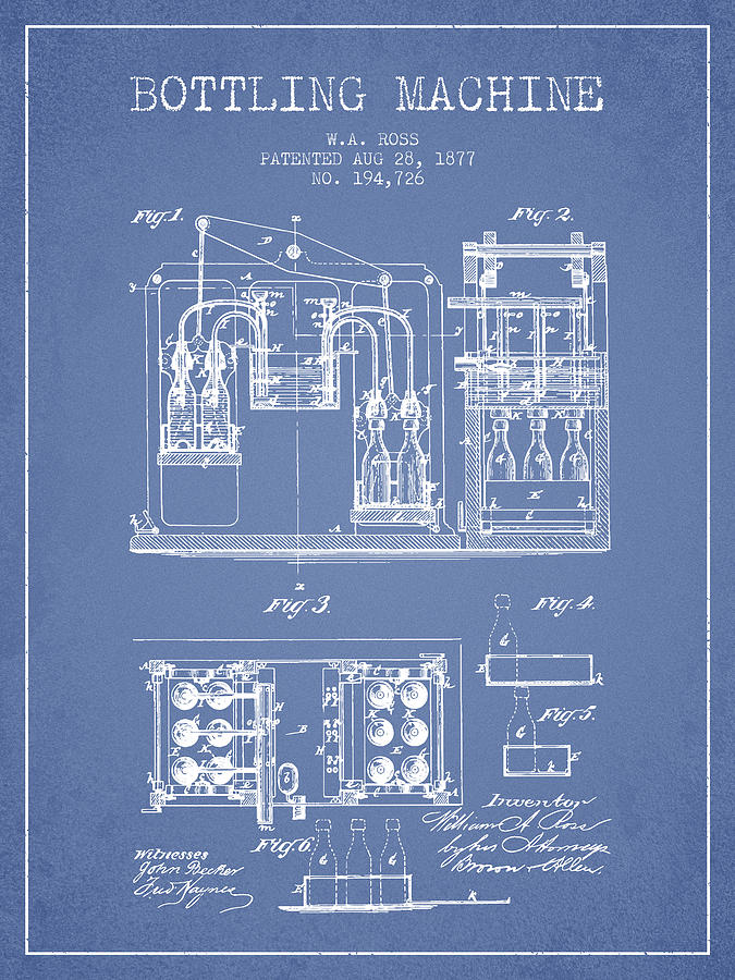 1877 Bottling Machine Patent - Light Blue Digital Art