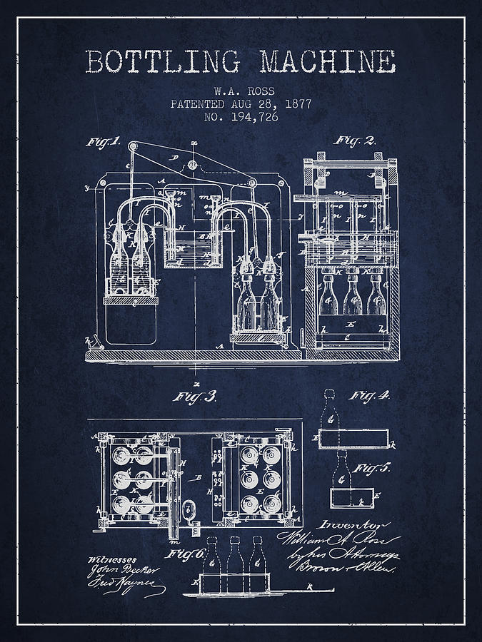 1877 Bottling Machine Patent - Navy Blue Digital Art