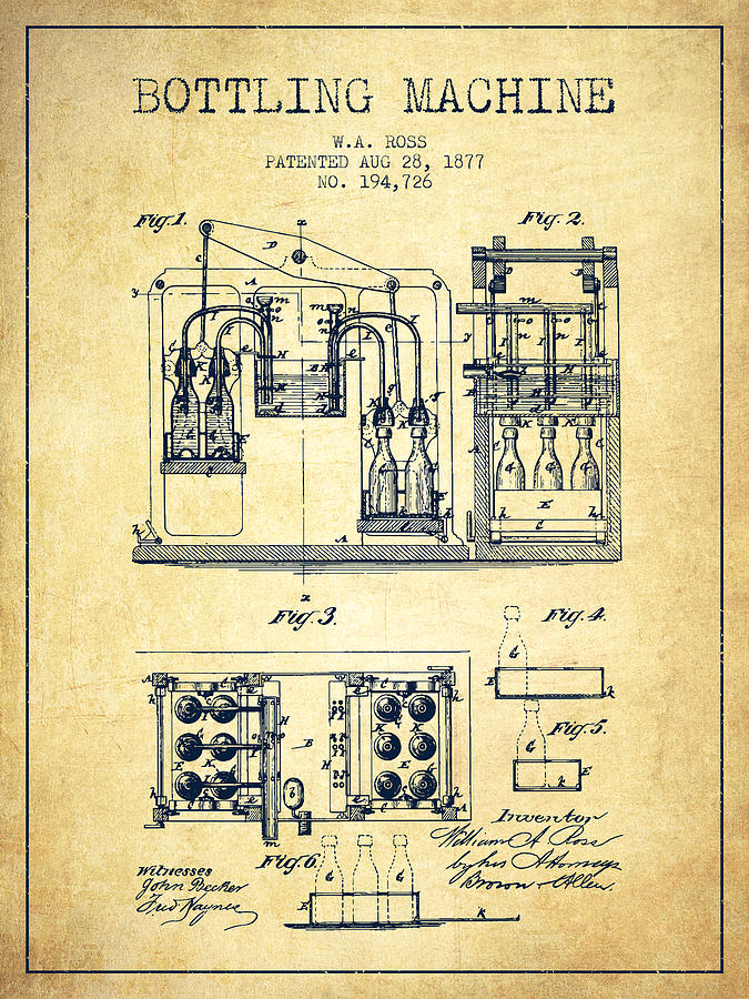 1877 Bottling Machine Patent - Vintage Digital Art