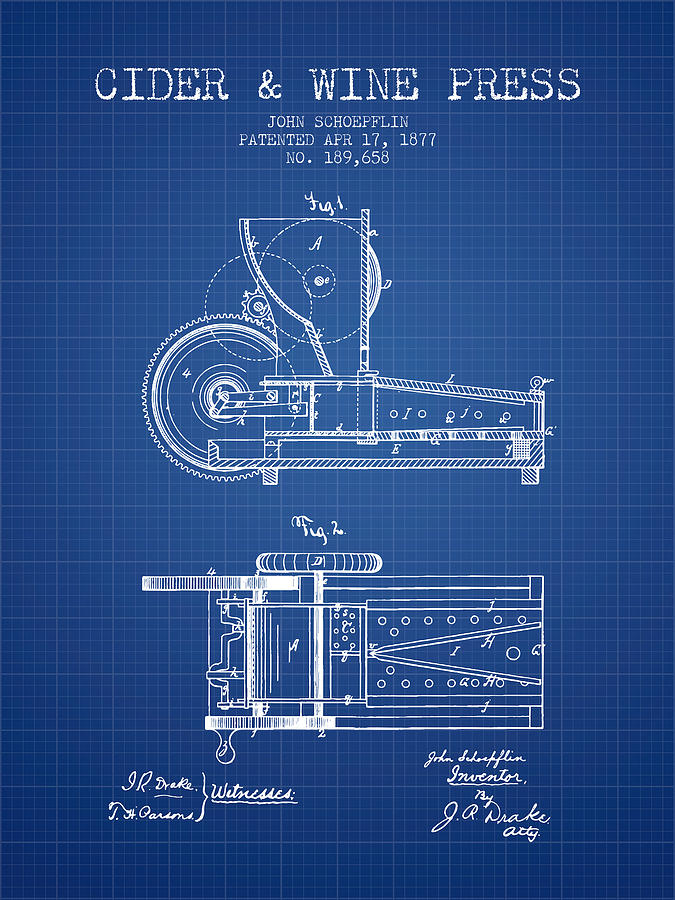 1877 Cider And Wine Press Patent - Blueprint Digital Art