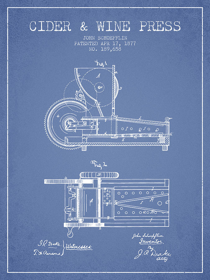 1877 Cider And Wine Press Patent - Light Blue Digital Art