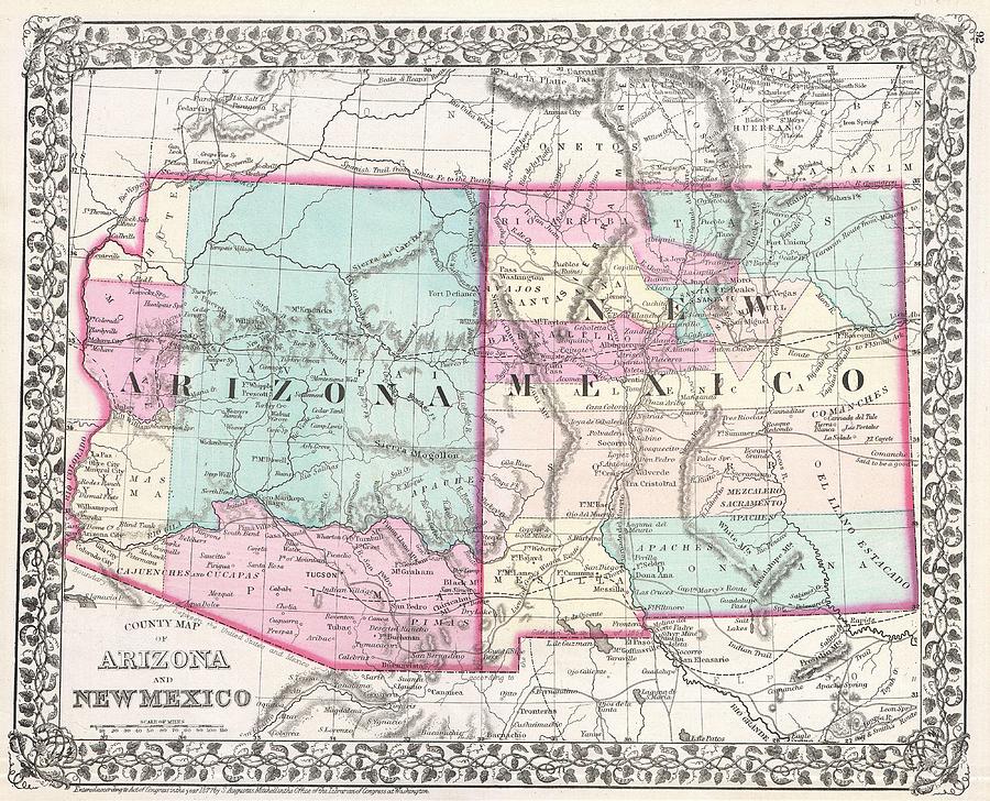 1877 Mitchell Map of Arizona and New Mexico  Photograph by Paul Fearn