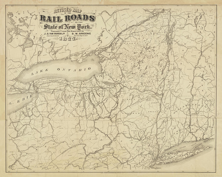 1877 New York State Railroad Map Sepia Digital Art by Toby McGuire