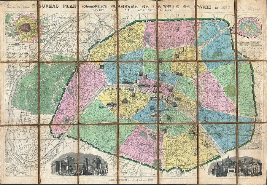 1877 Vuillemin Folding Pocket Map of Paris France Photograph by Paul Fearn