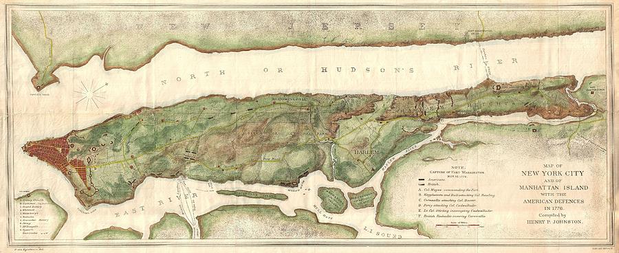 Abstract Photograph - 1878 Bien and Johnson Map of New York City Manhattan Island During the Revolutionary War by Paul Fearn