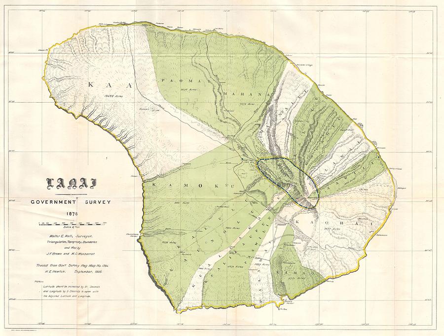 1878 Government Land Office Map of Lanai Hawaii Photograph by Paul Fearn