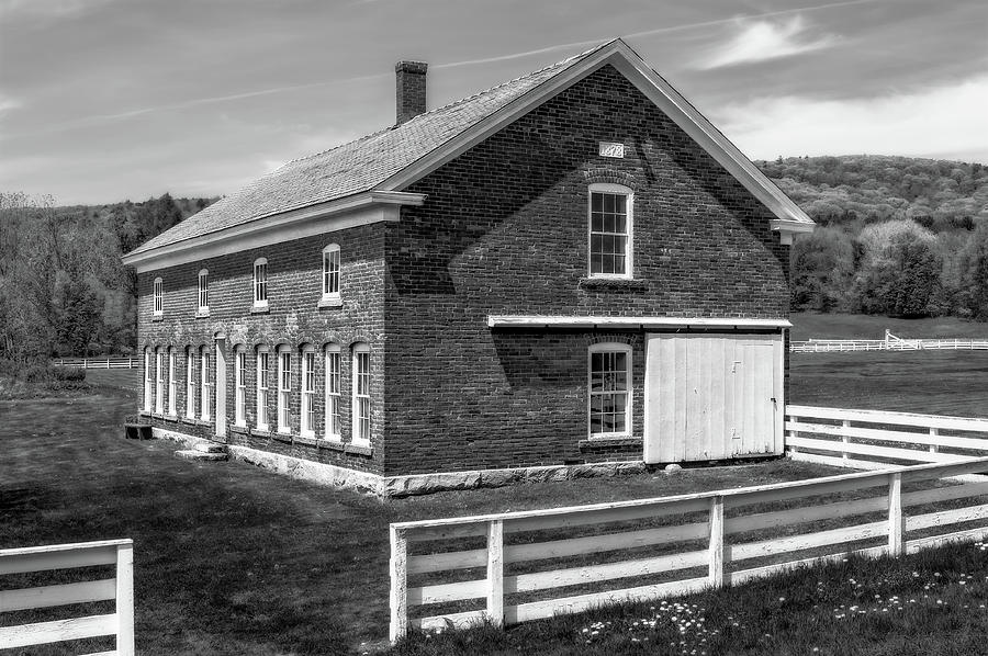 1878 New England Brick Barn  -  1878bricknewengbarnblkwhi184575 Photograph by Frank J Benz