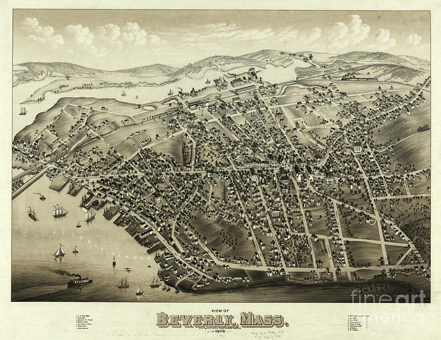 Beverly Drawing - 1879 Aerial Map Of Beverly Massachusetts by OH Bailey and Co Beverly Drawing - 1879 Aerial Map Of Beverly Massachusetts by OH Bailey and Co