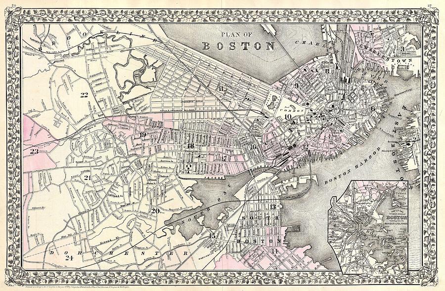 1879 Mitchell Map of Boston Massachusetts Photograph by Paul Fearn