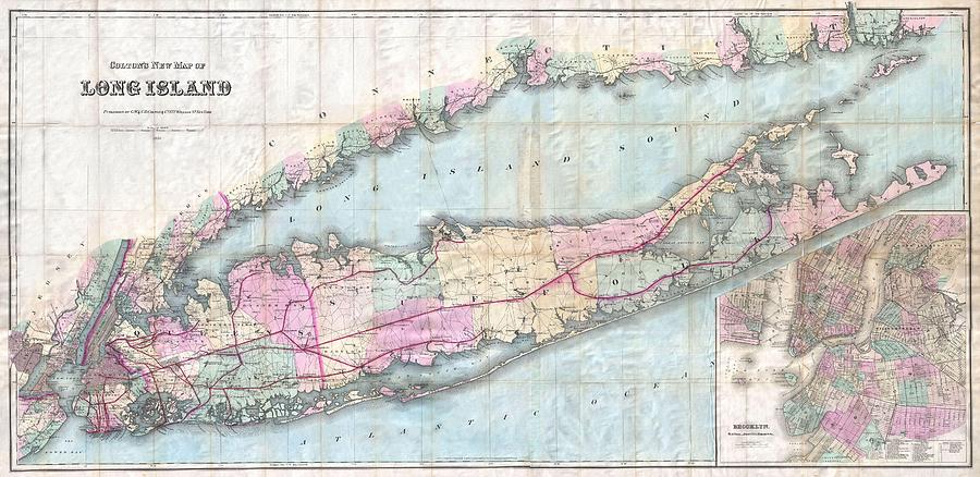 1880 Colton Pocket Map of Long Island  Photograph by Paul Fearn