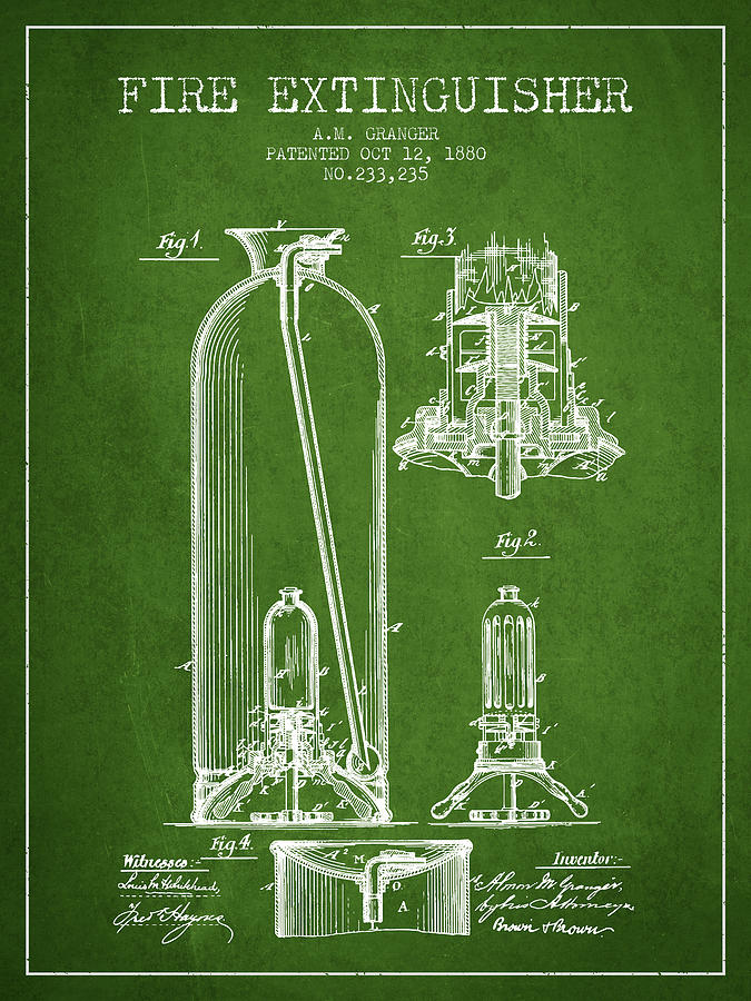 Vintage Digital Art - 1880 Fire Extinguisher Patent - Green by Aged Pixel