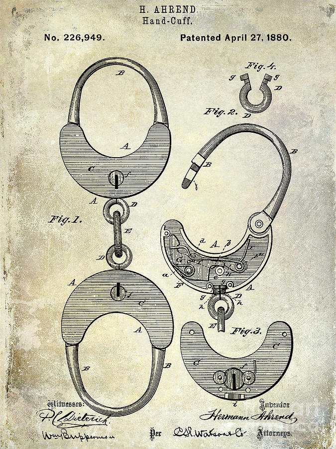 Magic Photograph - 1880 Handcuff Patent by Jon Neidert