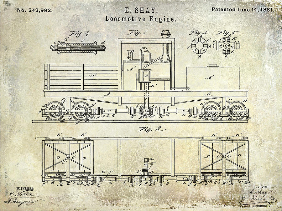 Train Photograph - 1881 Locomotive Engine Patent by Jon Neidert