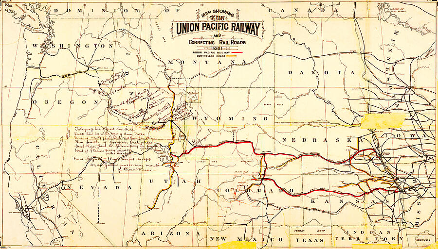 Map Photograph - 1881 - Union Pacific Railroad by Paul W Faust - Impressions of Light