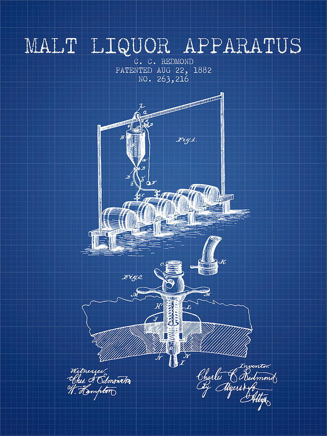 1882 Malt Liquor Apparatus Patent - Blueprint Digital Art