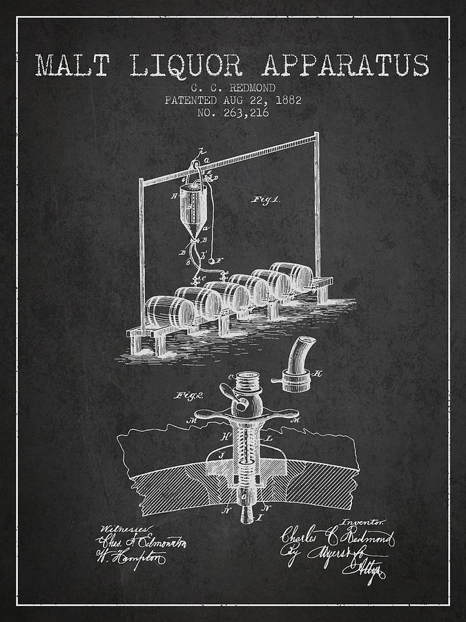 1882 Malt Liquor Apparatus Patent - Charcoal Digital Art