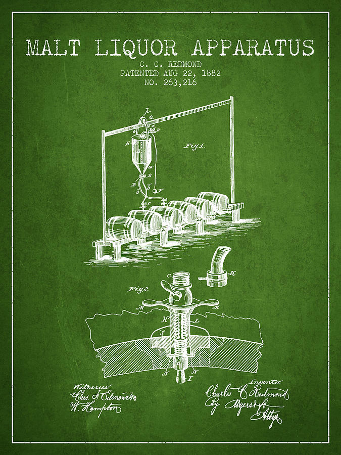 1882 Malt Liquor Apparatus Patent - Green Digital Art