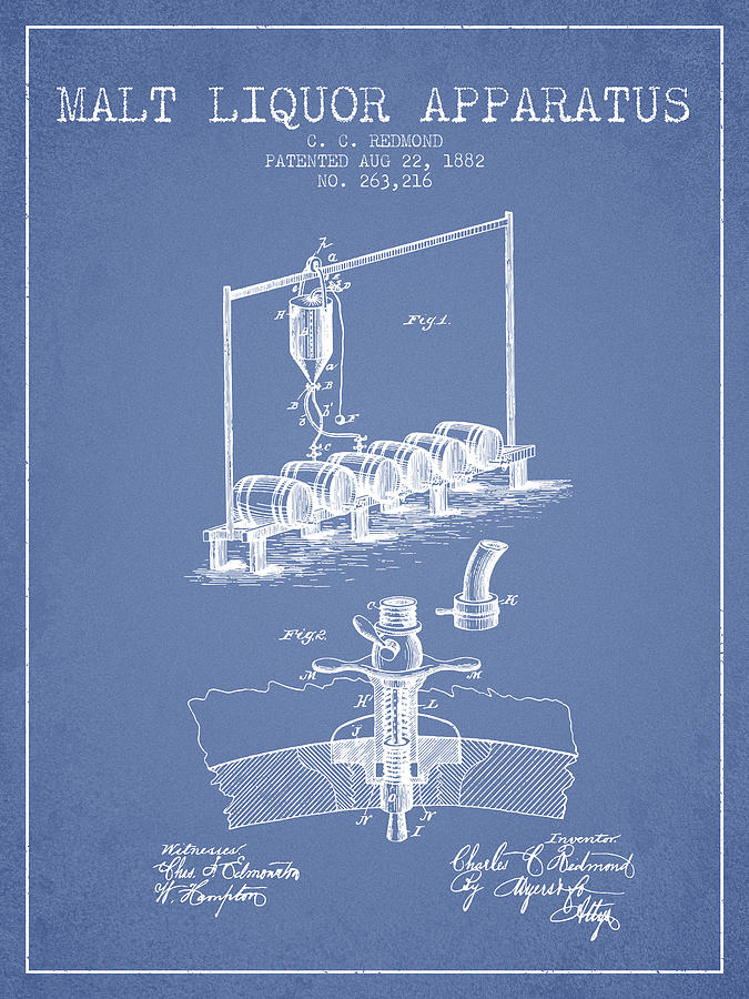 1882 Malt Liquor Apparatus Patent - Light Blue Digital Art