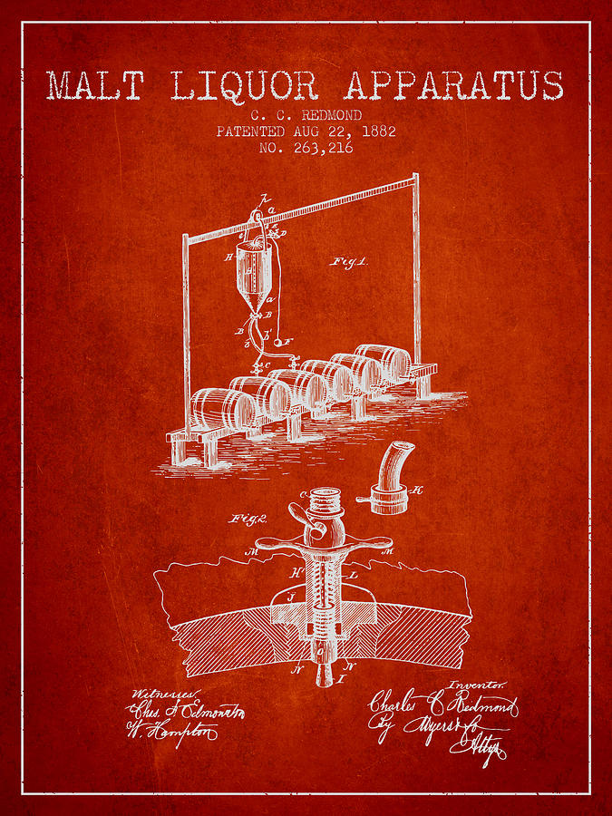 1882 Malt Liquor Apparatus Patent - Red Digital Art