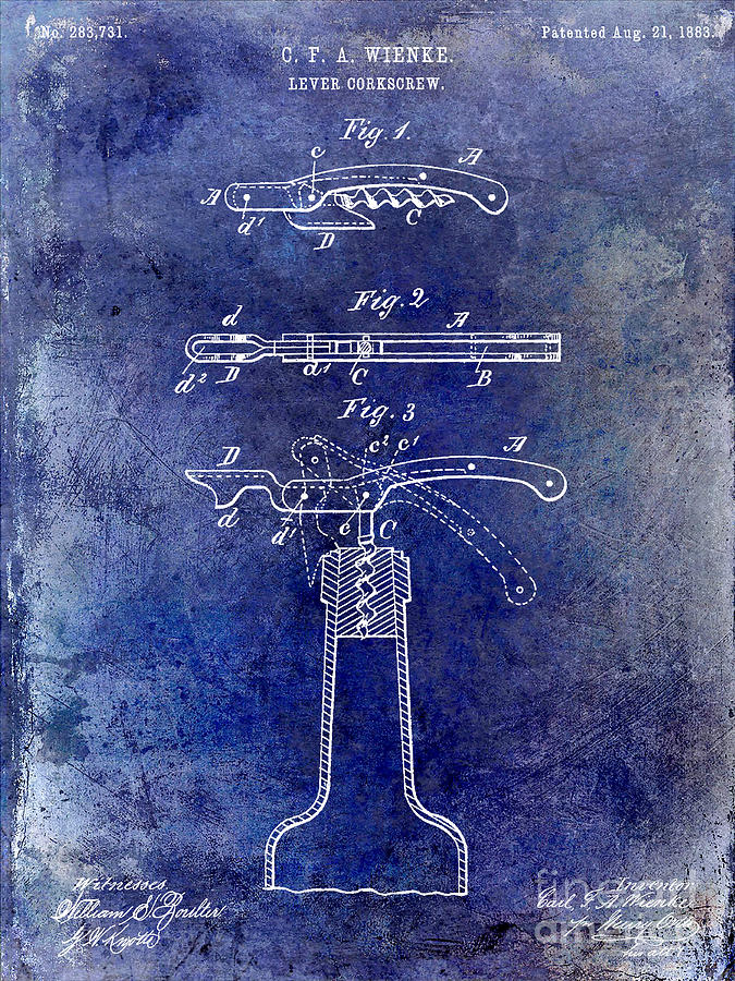 1883 Corkscrew Patent Blue Photograph by Jon Neidert