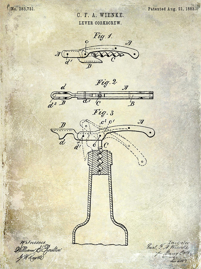 1883 Corkscrew Patent Photograph by Jon Neidert