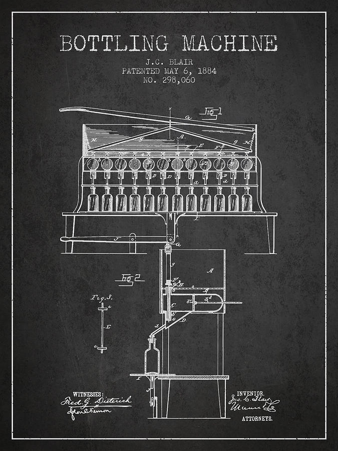 1884 Bottling Machine Patent - Charcoal Digital Art
