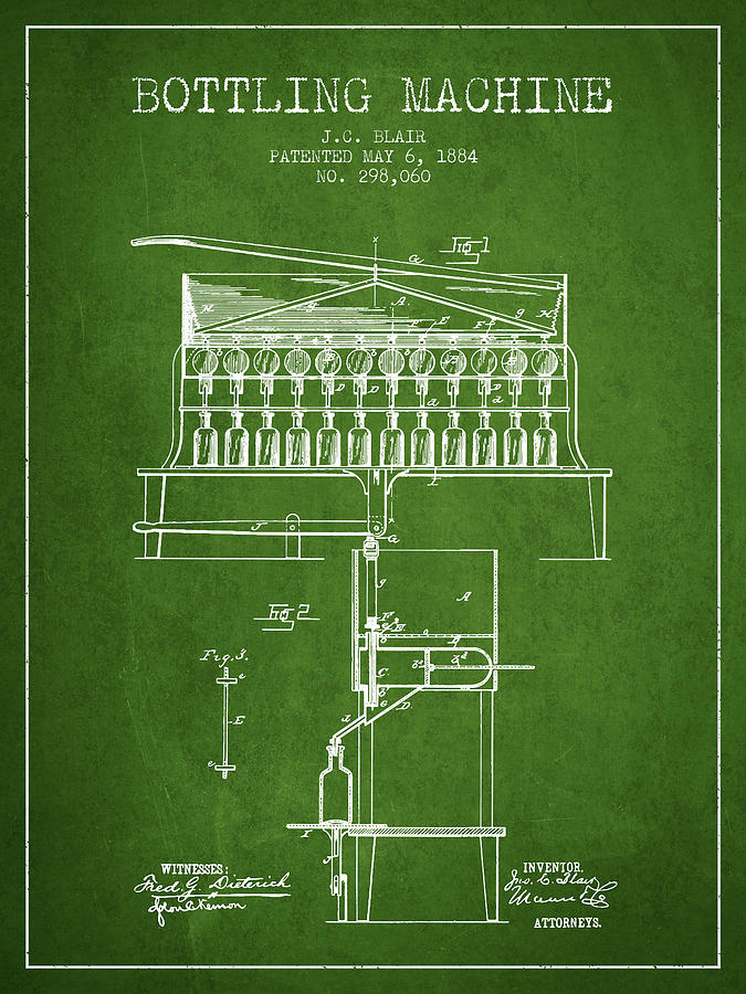 1884 Bottling Machine Patent - Green Digital Art