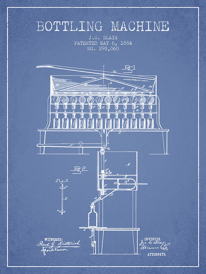 1884 Bottling Machine Patent - Light Blue Digital Art