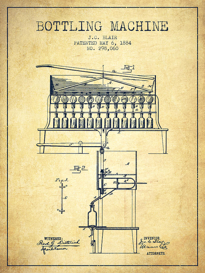 1884 Bottling Machine Patent - Vintage Digital Art
