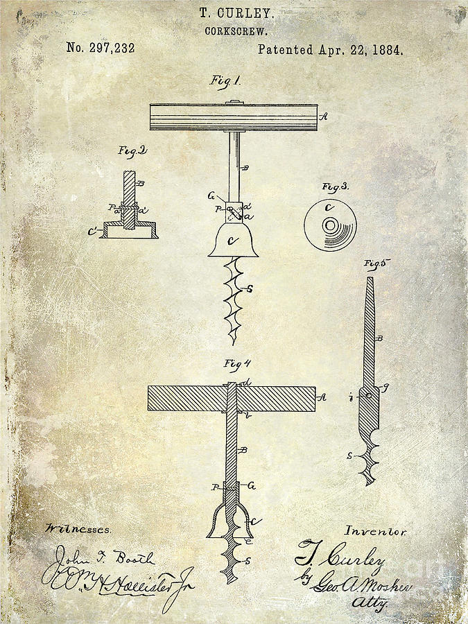 1884 Corkscrew Patent Photograph by Jon Neidert