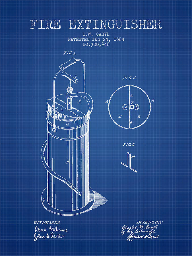 1884 Fire Extinguisher Patent - Blueprint Digital Art