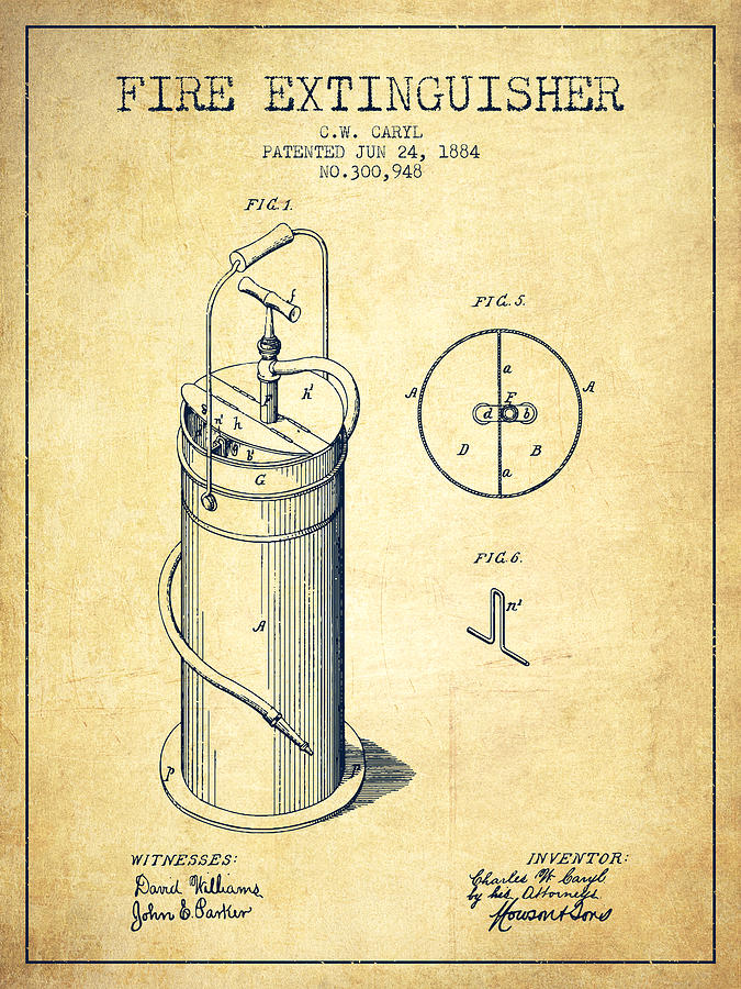 1884 Fire Extinguisher Patent - Vintage Digital Art