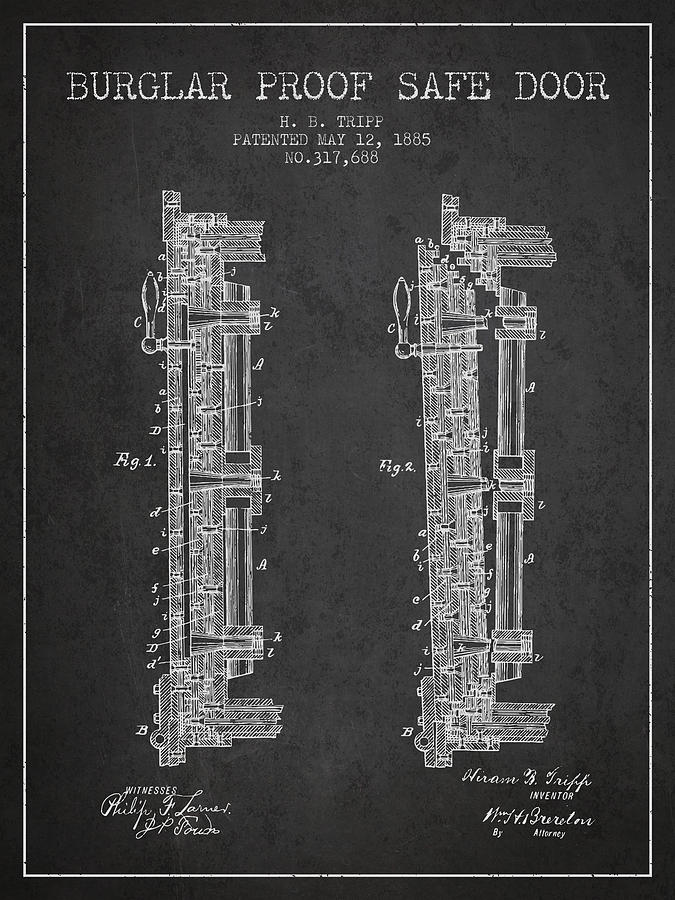 1885 Bank Safe Door Patent - Charcoal Digital Art