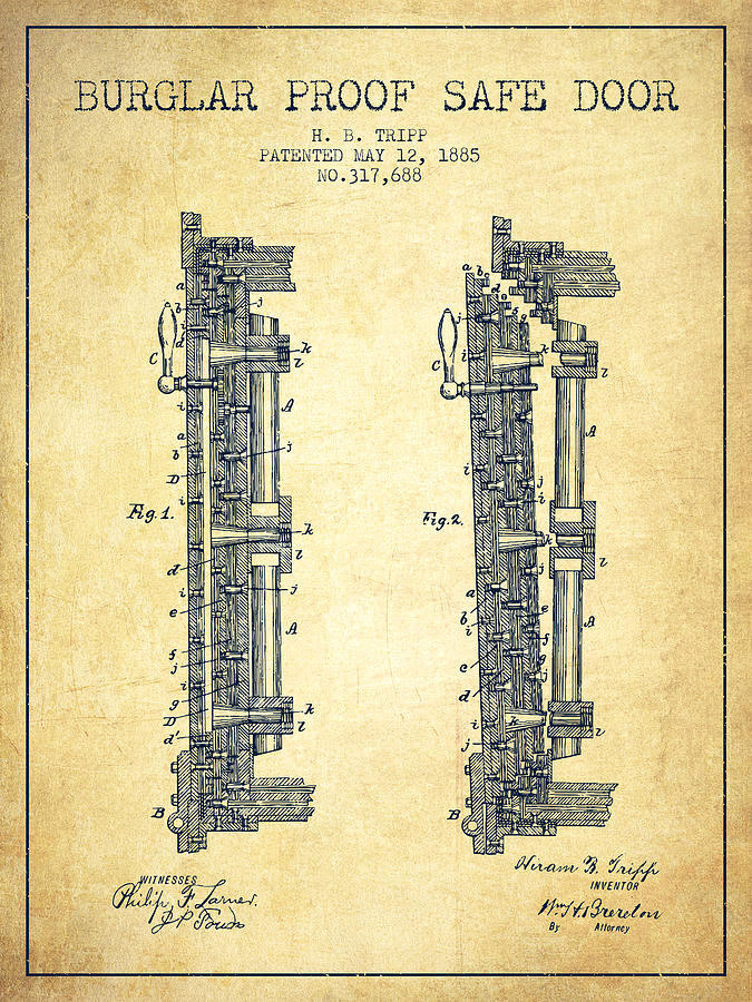 Vintage Digital Art - 1885 Bank Safe Door Patent - vintage by Aged Pixel