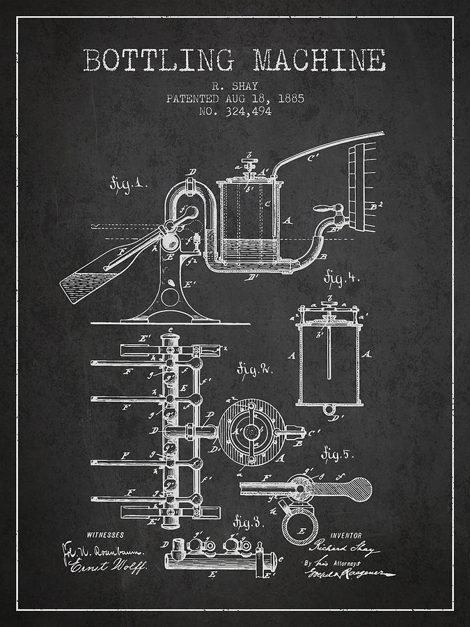 1885 Bottling Machine Patent - Charcoal Digital Art