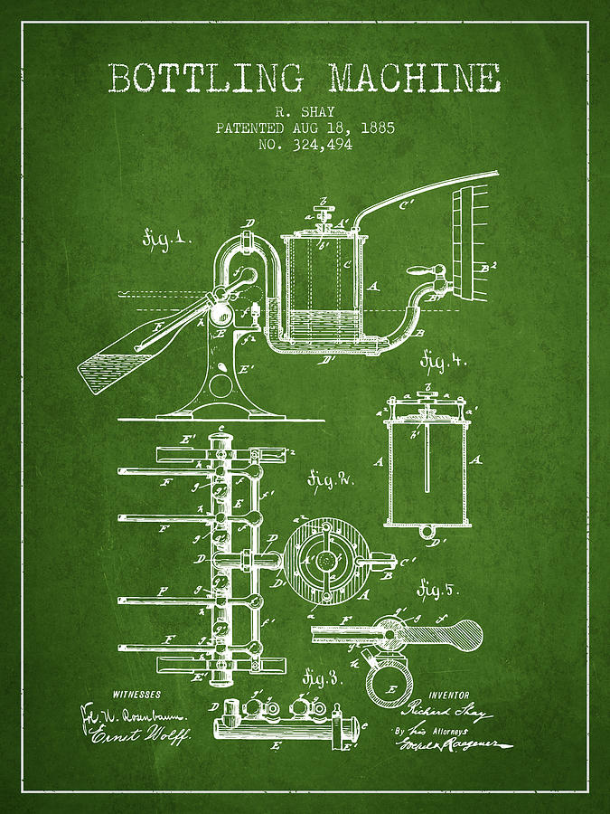 1885 Bottling Machine Patent - Green Digital Art