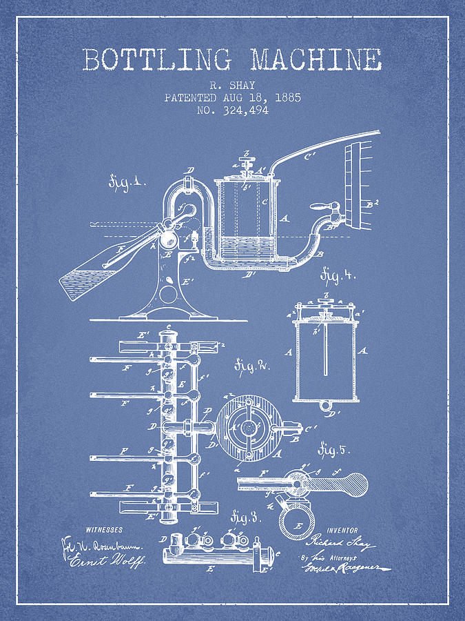 1885 Bottling Machine Patent - Light Blue Digital Art