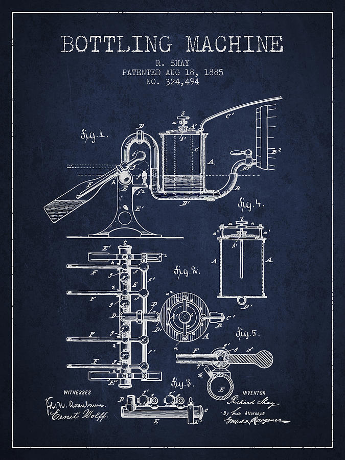 1885 Bottling Machine Patent - Navy Blue Digital Art