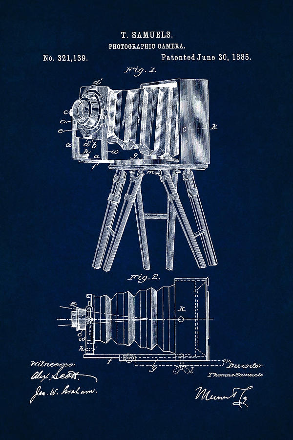 1885 Camera US Patent Invention Drawing - Dark Blue Digital Art by Todd Aaron