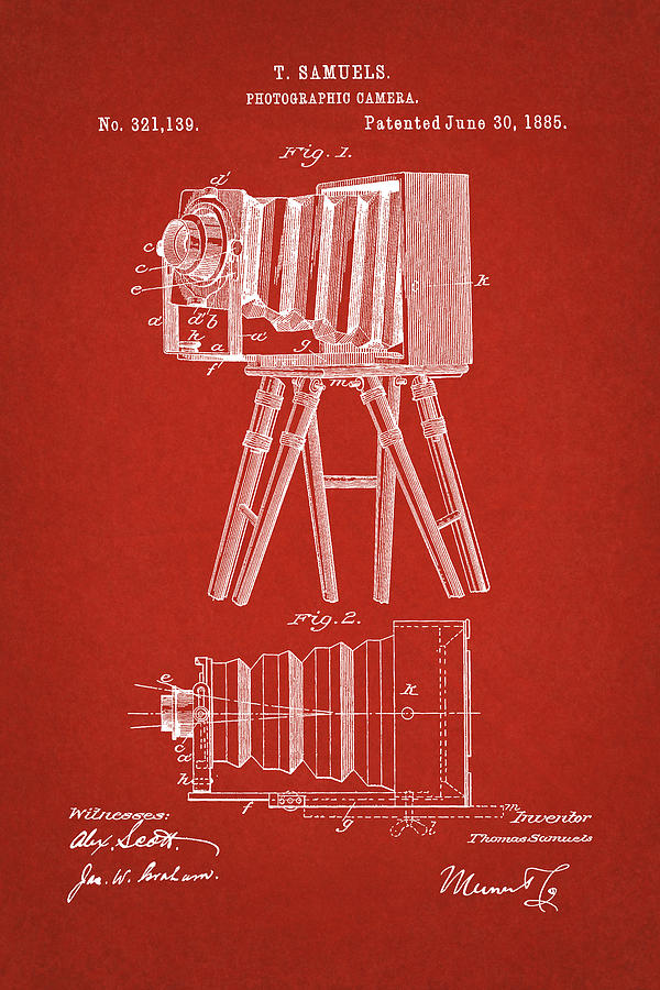 1885 Camera US Patent Invention Drawing - Red Digital Art by Todd Aaron