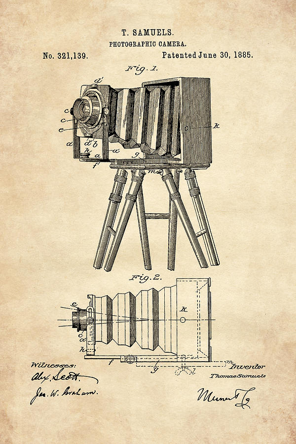 1885 Camera US Patent Invention Drawing - Vintage Tan Digital Art by Todd Aaron