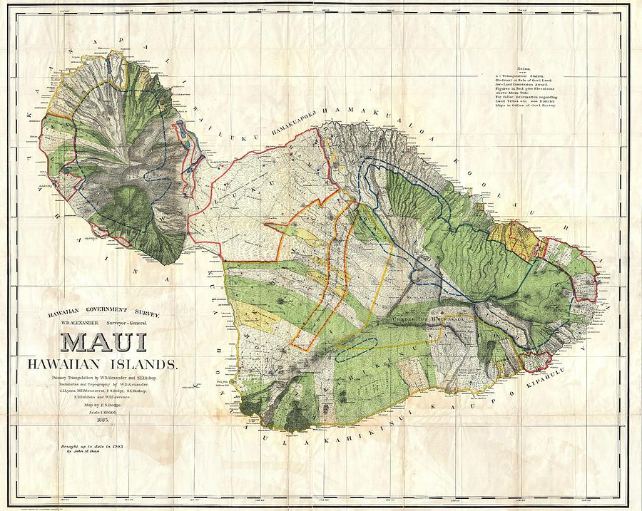 1885 De Witt Alexander Wall Map of Maui, Hawaii Photograph by Paul Fearn