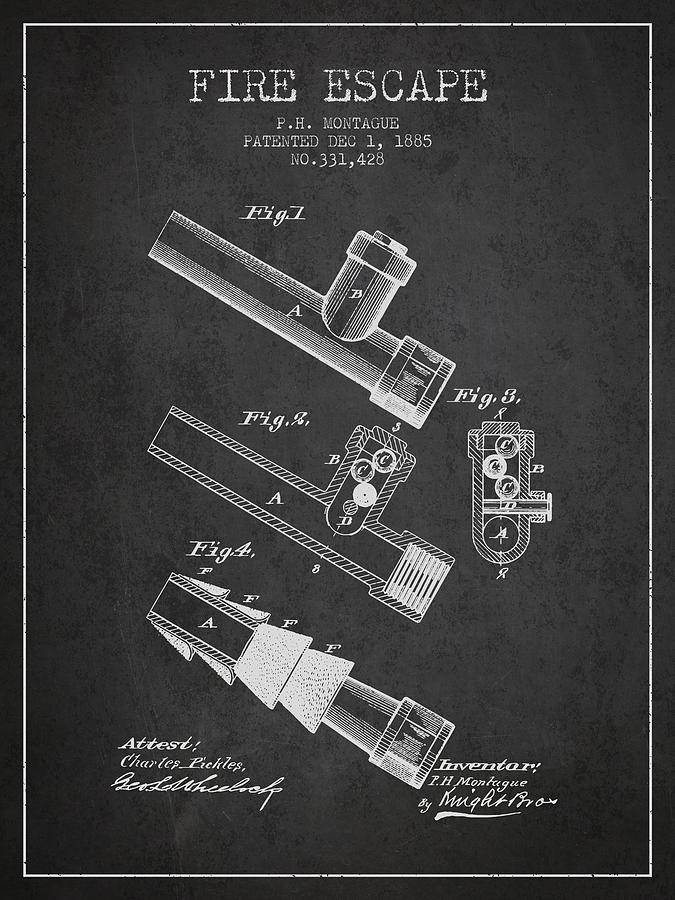 1885 Fire Escape Patent - Charcoal Digital Art