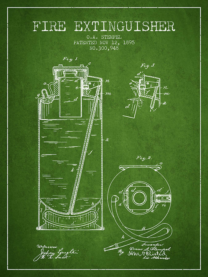 Vintage Digital Art - 1885 Fire Extinguisher Patent - Green by Aged Pixel