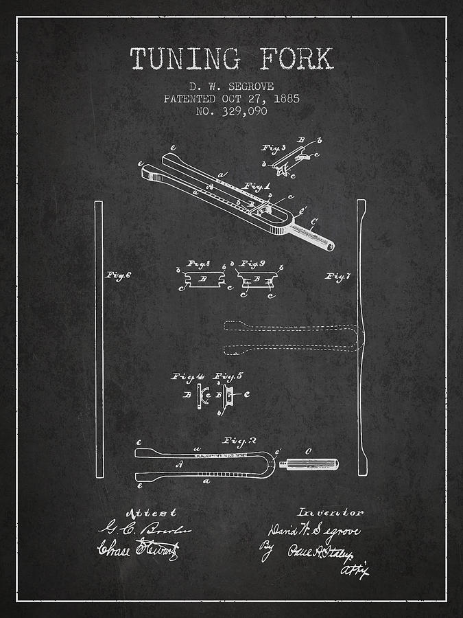 Musician Digital Art - 1885 Tuning Fork Patent - charcoal by Aged Pixel