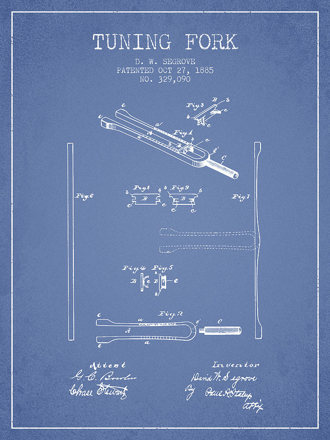 Musician Digital Art - 1885 Tuning Fork Patent - Light Blue by Aged Pixel