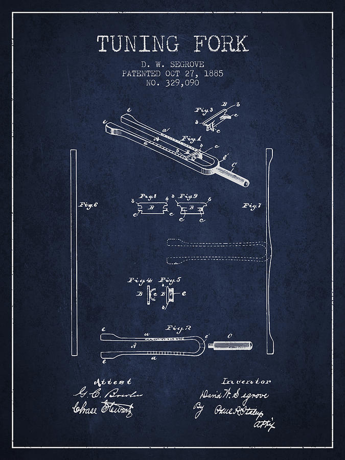 1885 Tuning Fork Patent - Navy Blue Digital Art