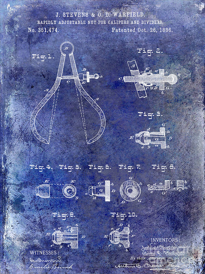 Draftsman's Compass Photograph - 1886 Caliper and Dividers Patent Blue by Jon Neidert