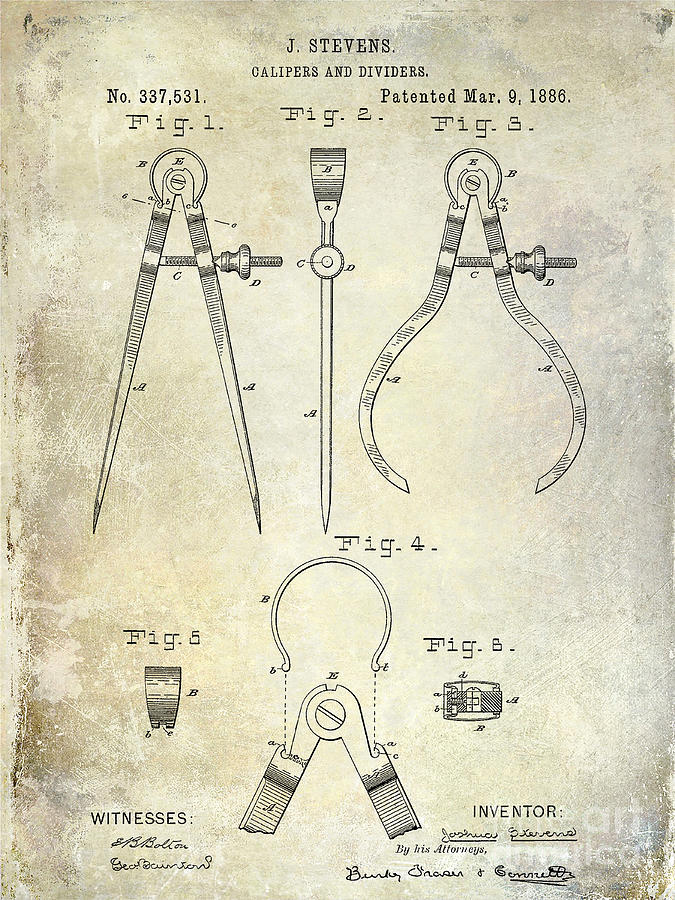 Draftsman's Compass Photograph - 1886 Caliper Patent by Jon Neidert